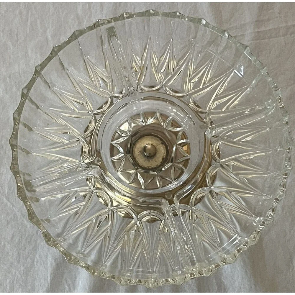 Serving Dish Vintage MCM Clear Glass Divided 5‎ Section Covered Lid Footed 10